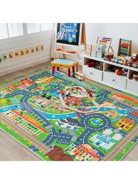 Kids Play Mat for Toy Cars, Non-Slip Washable Road Traffic Carpet, 3'x4' Race